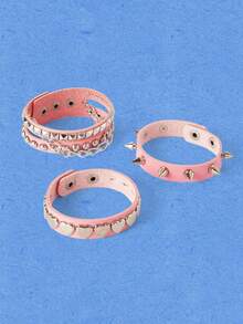 Popjeli Fashionable Rivet Pink Y2K Bracelet - Style 1 - View 2