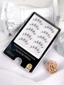 MAANGE 5 Pairs Natural Criss-Cross Full Head False Eyelashes, Transparent Lash Stem, Fluffy & Delicate, Suitable For Daily Use, Cartoon Style, Travel Essential - Multicolor - View 3