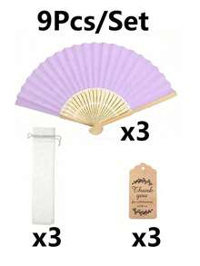 3/9/15/30pcs Elegant Purple Folding Fans With Thank You Tags And Gift Bags, Bamboo Hand Fans For Bride, Bachelorette Party, Wedding, Bridal Shower, Bridesmaid, Photo Props, Bridesmaid Gifts And Wedding Decor - Purple - View 11