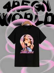 Camiseta unisex 100% con letras y fotos del artista Jhene Aiko Chilombo para hombre y mujer, suave, adecuada para todas las estaciones, esencial para la moda casual urbana, estilo versátil p - Negro - Ver 2
