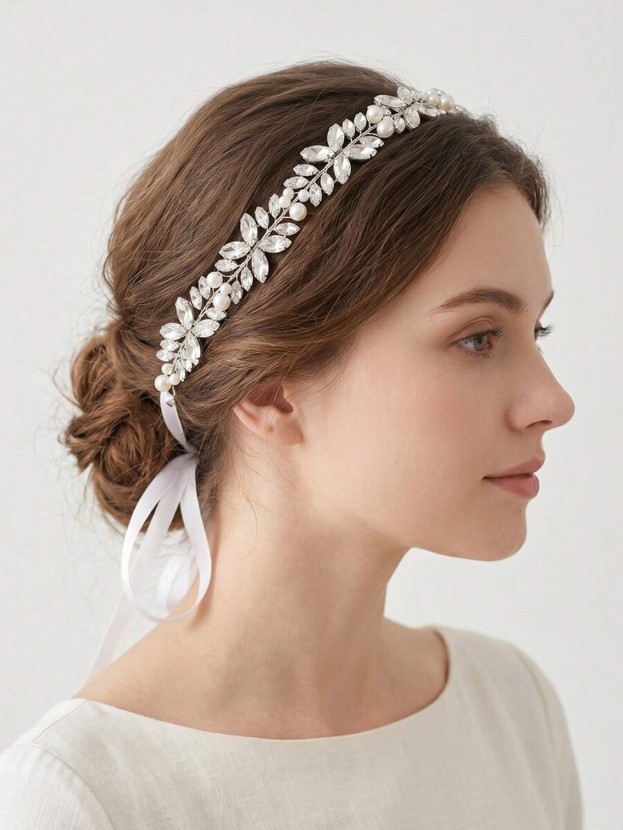 1 Peça Tiara de Casamento com Decoração de Folha de Cristal Brilhante, Tiara de Noiva Estilo Boêmio com Pérolas, Adequada para Aniversário, Baile de Formatura e Festa de Casamento