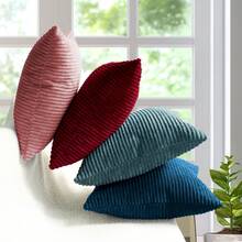 1 Housse De Coussin En Velours Côtelé, Douce Et Doublée De Flanelle, Pour Canapé, Lit Et Salon, 40 X 40 Cm / 55 X 55 Cm - Brun clair - Voir 10