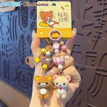 San-X Rilakkuma Authentic Relaxed Bear Mini Series Flocked Keychain Pendant Cute Backpack Key Chain Ring - Multicolor - View 3