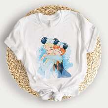 Oversized Disney T-Shirt Disney Princess Elsa T-Shirt Frozen Anna Shirt Disney 100% Cotton Women, Breathable Fabric Day Holiday Gifts - 白色 - 查看 1