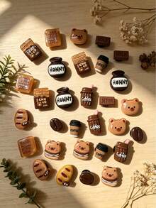 30pcs Cartoon Resin Coffee Color Bear & Flower Random Pattern Clog Shoe Charms Set - Multicolor - View 3