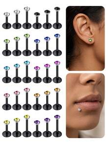 CIZME 16G 3入組 透明UV彈性寶石唇環唇釘 壓克力鑽石 2.5mm 耳軟骨耳環耳釘耳飾 身體穿刺飾品 6mm 8mm 10mm - 黑色平底 - 查看 1