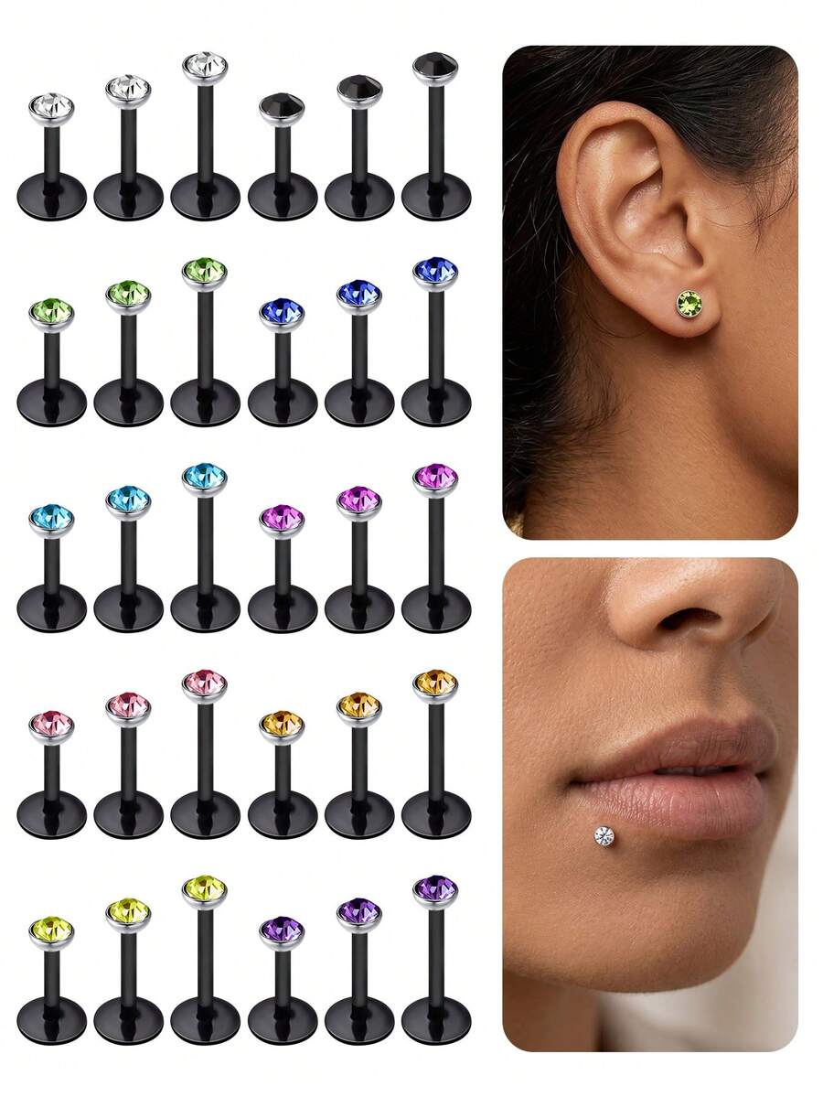 CIZME 16G 3入組 透明UV彈性寶石唇環唇釘 壓克力鑽石 2.5mm 耳軟骨耳環耳釘耳飾 身體穿刺飾品 6mm 8mm 10mm - 黑色平底 - 查看 1