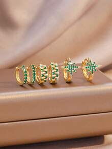6pcs/Set Luxury Jewelry Geometric Earrings Set, Green Earrings, Fashionable And Elegant Personal Accessories, Suitable For Women's Daily Wear And Party/Holiday Gifts. - Green - View 13