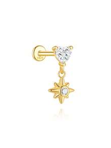 1pc 925 Sterling Silver Octagonal Star Flat Back Stud Earrings, Low Hypoallergenic Cartilage Helix Lobe Piercing Jewelry For Women Daily Wear - Star - View 6