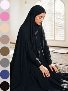 1pc Women Solid Color Soft Praying Head Scarf, Hijab Long Sleeve Hooded Robe Casual Versatile Sun Protection Shawl For Dress - Solid Color - View 14