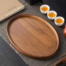 Oval Walnut Color Minimalist Premium Bamboo Tray With Handle, Multiple Sizes, Suitable For Plates, Food, Snacks, Drinks, Cakes, Bread, Ideal For Home, Office, School, Outdoor Camping, Wedding, Breakfast, Dinner, Platter - Maroon - View 11