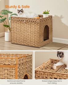 Feandrea Cat Litter Box Enclosure, Handwoven Rattan Hidden Litter Box Furniture With Extra Litter Mat, Removable Washable Tray, Boho Cat House, End Table - Light Yellow - View 5