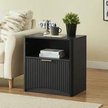 Grooved Bedside Table With Open Drawer And Gold Handles, Space-Saving, Ideal For Bedrooms And Living Rooms, Black - Black - View 2