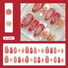 24Pcs Halloween Press On Nails Medium Fake Nails With 3D Silver  Design Black Cat Dandelion Cute Ghost Acrylic False Nails Ginkgo Leaf Y2K Full Cover Stick On Nails For Manicure DIY - 玫紅色 - 查看 2