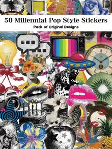YWWBLD 50pcs Millennial Pop Style Stickers For Scrapbook, Suitcase, Laptop, Skateboard, Guitar, Decor DIY Transparent Stickers - Multicolor - View 8