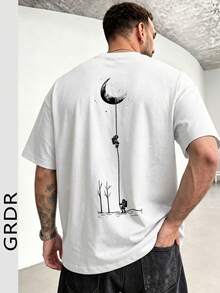 GRDR 男士时尚印花宽松短袖T恤 | 精致设计 | 夏季必备 | 易于搭配，展现您的风格 - 白色 - 查看 1