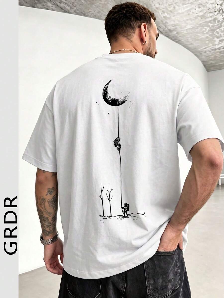GRDR 男士时尚印花宽松短袖T恤 | 精致设计 | 夏季必备 | 易于搭配,展现您的风格 - 白色 - 查看 1
