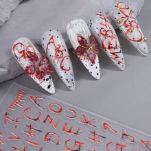 Gothic Charm Nail Stickers Red String Of Letters Design Slider Y2K Holographic Self-Adhesive Decals DIY Manicure Accessories Tool Nail Supplies - Multicolor - View 8