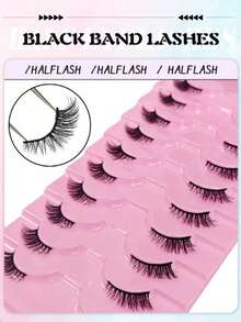 10 Pairs Natural Half-Piece Cat Eye Style False Eyelashes, Fluffy Long 3D Faux Mink Hair False Eyelashes Set, Soft False Eyelash Strips, Suitable For Cosplay And European And American Style Eyelash Extensions - Black - View 8