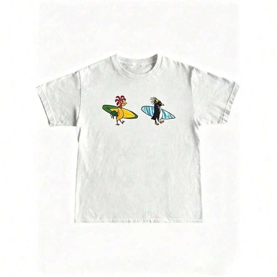 Vintage Surf Style T-Shirt From The 90s, Unisex Round Neck Model (180 G) For Men And Women; Casual Cotton T-Shirt With Graphic Print And Short Sleeves. - 紅色 - 查看 1