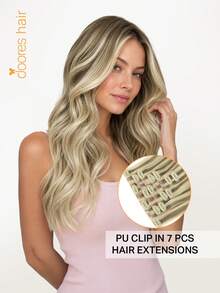 DOORES Seamless Clip-In Hair Extensions, 100% Human Hair, 130g-150g, 7pcs/Pack, Light Brown Highlights, Medium Blonde, Straight Natural Remy Hair, PU Invisible Clips, Styleable - S8/60 - View 1