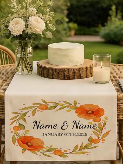 Custom Wedding Table Runner, Suitable For Bohemian, Rustic, Modern, Classic Weddings, Solid Color Rectangular Tablecloth Decor, Personalized Printing, Suitable For Reception Table, Banquet, Venue Decoration And Events