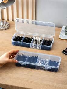 2/1pc 4-Compartment Transparent Storage Box, Suitable For Jewelry, Hair Accessories And Hair Clips, Practical Dust-Proof Desktop Organizer - Multicolor - View 4
