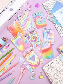 12pcs-Mini Tie-Dye Notebooks And Matching Ballpoint Pens. Colorful Style Pocket Notebooks And Ballpoint Pens, Back To School - Multicolor - View 3
