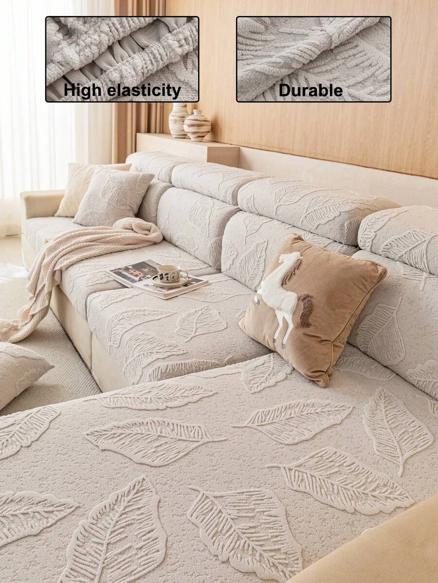 1pc Fleece Solid Color Sofa Cover, Elastic Stretch Wrap, Comfortable Minimalist Ins Style, Pet-Friendly Anti-Slip Anti-Dirt, Machine Washable, All-Season Universal Sofa Cover For Living Room, Bedroom, Study, Suitable For L-Shaped 1/2/3/4 Seater Sofa - Light Grey - View 1