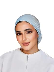 1pc Women's Easy Hijab Instant Classic Basic Solid Color Headscarf, 3 Different Wearing Styles, Multi-Purpose Practical Elastic Hijab, Modal Cotton Fabric, Comfortable Soft Skin-Friendly, Suitable For Daily Wear, Sports, Yoga - Baby Blue - View 3