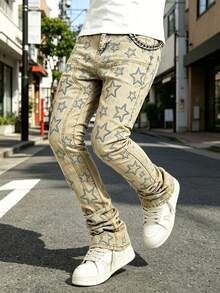 Men's Casual Straight Leg Jeans With Pockets, Emo Style - Medium Wash - View 4