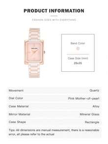 Anne Klein 女款方形錶盤陶瓷錶帶手錶 AK Watches 女款手鍊式手錶，淡粉色 - 粉色 - 查看 7