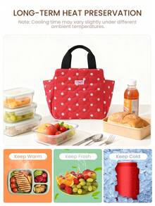 Large Capacity Insulated Lunch Bag, 9.5L Portable Cute Bento Bag, Dual Pocket Design, Heart-Shaped Quilted Bow Print, Waterproof Insulated Lunch Box Bag, Suitable For Women, Students, Teachers, Office Workers, Picnic, Work, Office, Travel, Camping, Back To School Essential Cooler Bag - Multicolor - View 7