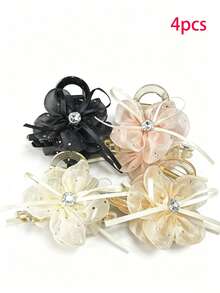 4pcs New Spring And Summer Floral Hair Clips, Net Hair Clips, High Ponytail And Bun Fixers, Hair Accessories - Multicolor - View 9