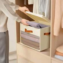 1 hộp lưu trữ lớn có nắp - 2 thùng sắp xếp trang trí gấp gọn có cửa sổ trong suốt và tay cầm, kệ lưu trữ hình khối, phù hợp để lưu trữ quần áo, chăn, áo len, ga trải giường, lưu trữ dưới gầm giường - Nhiều màu - Xem 6