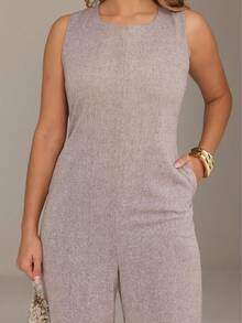 Elegant Linen Jumpsuit With Wide Legs And Discreet Pockets. - Mixed Brown - View 5