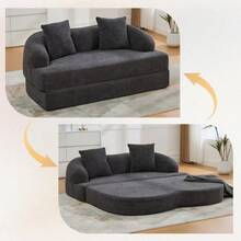 2-In-1 Convertible Sofa For Two People, With Two Cushions, Unfoldable Double Sofa Bed, Versatile Sofa For Guest Rooms And Living Rooms (Beige Chenille) - Dark Grey - View 2