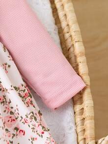 Girls Pink Floral Patchwork Dress With Bow Decor, Long Sleeve Baby Dress - Pink - View 8
