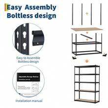 5-Tier Garage Storage Shelves For Kitchen Pantry Basement Bathroom Laundry Heavy Duty Metal Adjustable Shelving Unit Storage Shelving, 2500 LBS Capacity, 48" L X 24" W X 72" H - Black - View 7