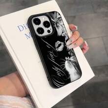 1 buah Casing Ponsel Bahan TPU Motif Kucing & Bunga Lili dengan Kutipan Cinta, Kompatibel dengan iPhone 17 Pro Max/17/16 Pro Max/15/13/12/11/ S20 FE/A15/S24/A55/ Note 11/Note 12/Note 13 Pro, Pelindung Lembut Anti Jatuh Cakupan Penuh - Hitam - View 3