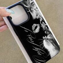 1 buah Casing Ponsel Bahan TPU Motif Kucing & Bunga Lili dengan Kutipan Cinta, Kompatibel dengan iPhone 17 Pro Max/17/16 Pro Max/15/13/12/11/ S20 FE/A15/S24/A55/ Note 11/Note 12/Note 13 Pro, Pelindung Lembut Anti Jatuh Cakupan Penuh - Hitam - View 4