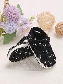 1 Pair 0-1 Years Old Infant Sandals, Infant Toddler Closed-Toe Soft Sole Walking Shoes - Black - View 5