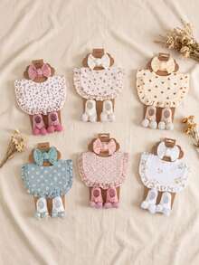 3PCS Baby Floral Bibs, Elastic Solid Color Nylon Headbands, Bow Decor Anti-Slip Short Socks, Cute Newborn Bibs & Headband Set - Multicolor - View 8