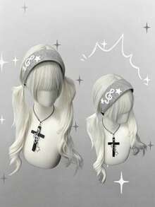 1pc Music Theme Headband, Knitted Fabric With 3D Musical Note, Star Patch Headband, Polka Dot Fabric With Metal Heart-Shaped Musical Note Pendant, Black White Grey Color Scheme, Suitable For People Who Like Simple And Gentle Style, Daily Wear, School, Commute, Travel And More - Multicolor - View 9