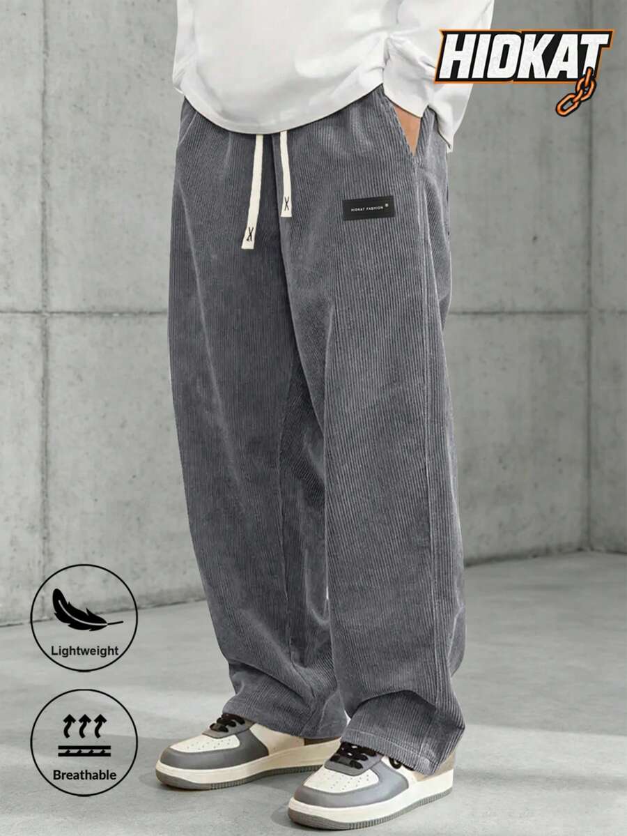 Men's Spring & Autumn Elastic Waist Corduroy Pants, Fashion Drawstring Retro Straight Leg Casual Sweatpants Sports