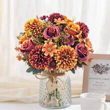 1PC Simulation Autumn Colored Ball Chrysanthemum Rose, Artificial Flower, Realistic Texture, Suitable For Vase, Home, Hotel Room, Wedding Decoration, Table Decoration, Birthday Gift, Autumn Decoration And Other Occasions - Orange - View 9