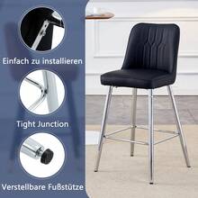 Set Of 2 Bar Stools / 100 Cm High. Stylish Bar Stools / Black PU Leather And Comfortable Footrest / Available In Several Colors / 120 Kg Load Capacity / For Restaurants, Bars And Living Rooms - 黑色+銀色 - 查看 7