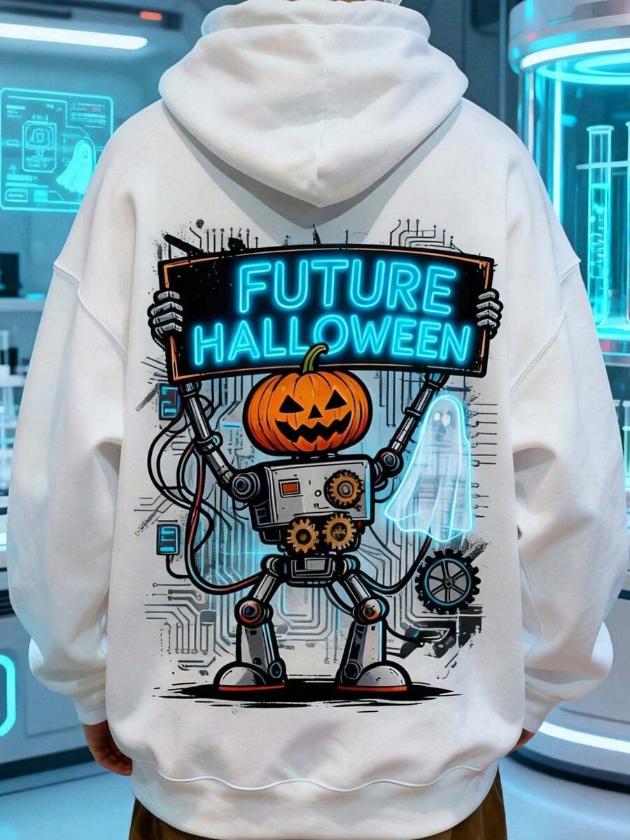 Men's Winter Hoodie With Thick Fleece Lining For Cold Weather - White - View 1