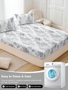 1pc Leaf Flower Print Bed Sheet, Bedding, Fitted Sheet, Mattress Cover, Soft And Comfortable Bedding For Bedroom Mattress Protector Fitted Bed Sheet Only, Machine Washable - Multicolor - View 7