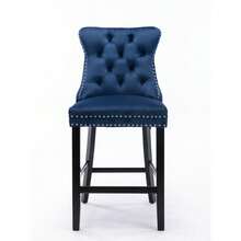 Set Of 2 Bar Stools With Velvet Upholstery / Medieval-Modern Style Bar Stools / Weight Capacity Up To 300 Lbs / High-Elasticity Foam / Suitable For Restaurants Or Kitchens - 藍色 - 查看 4